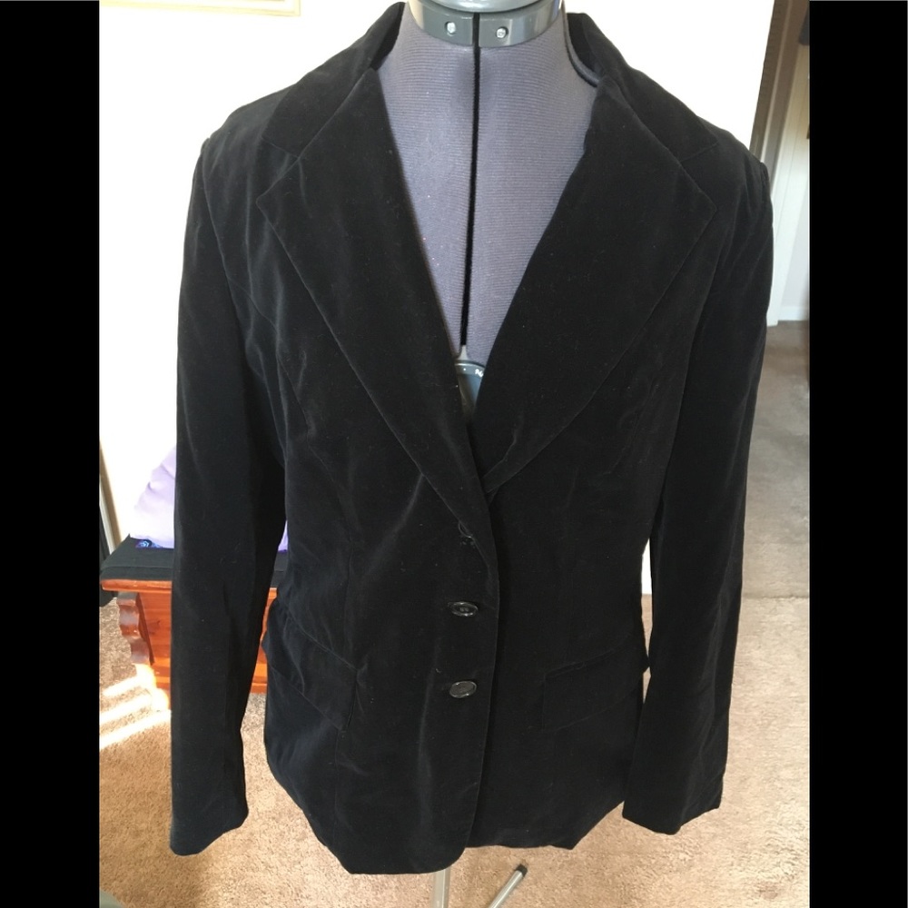 Vintage 70’s Black Velvet Blazer Coat, Size 16